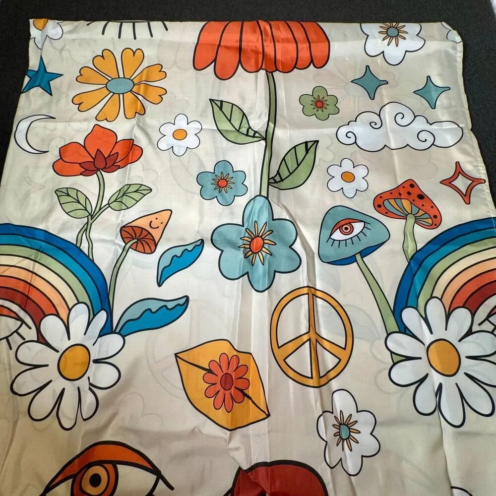 70's Retro Boho Hippie Floral Psychedlic Peace Floral Heavy Duty Shower Curtain